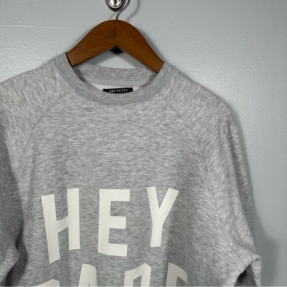 Brunette The Label 'Hey Babe' Grey Crew Neck Sweatshirt Size Small/Medium - Picture 11 of 16